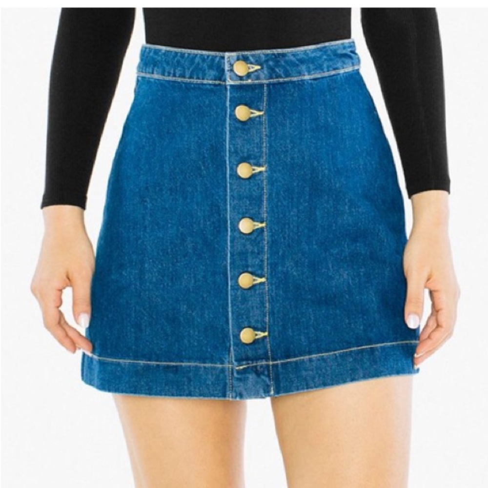 American Apparel Button Front A-Line Mini Skirt Dark Wash Denim